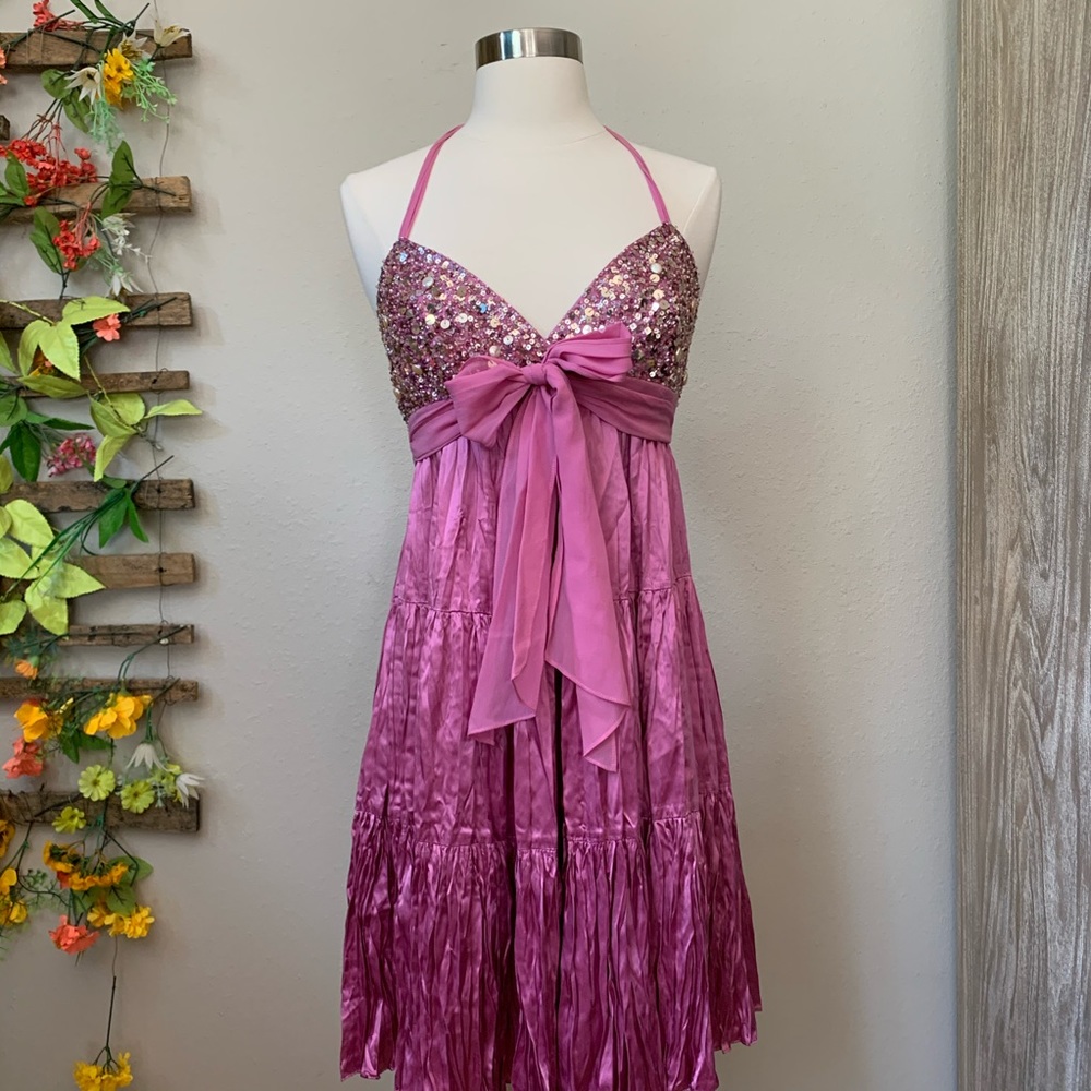 BCBGMAXAZRIA Beaded Halter Dress